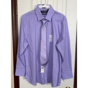 Nick Graham Lavender Dress Shirt Tie Set‎ Stretch Modern Fit 16-16.5